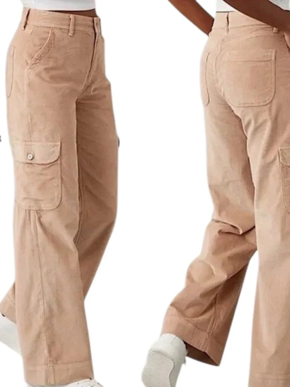 American Eagle High Rise Baggie Wide Leg Corduroy Cargo Pants Dreamy Drape Taupe - Picture 12 of 12